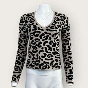 NWT | Lita by Ciara | Wool Animal Print V-Neck Sweater | Milk/Black | Small